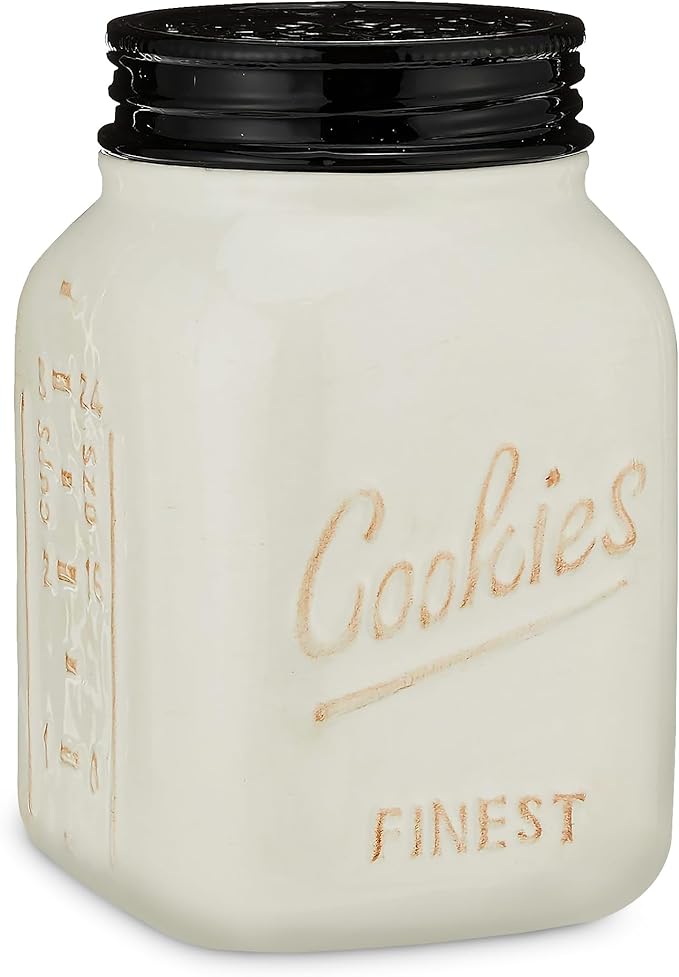 Young's Inc. Ceramic Cookie Jar - Cute Kitchen Counter Storage Canister with Lid - Perfect for Cookies, Coffee, Tea, Candy, Dog Treats, and More - Cookies Finest - Black, White