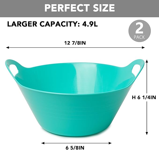 Tiawudi 2 Pack Snack Bowls (4.9L Large), Plastic Serving Bowls for Party, Large Bowls with Handles for Kitchen, Fruit, Cereal, Candy, Salad and Chip, Microwave Safe