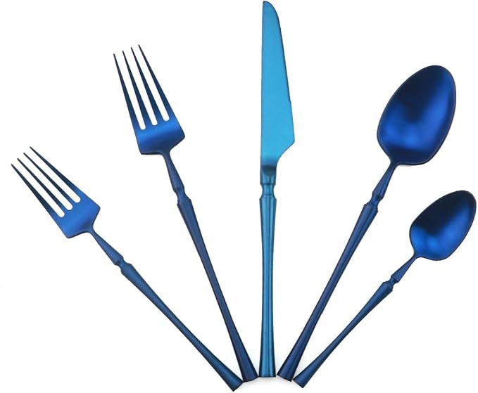 Gugrida Unique & Beautiful Flatware Set - 20 Piece Iridescent Silverware Sets | 18/10 Stainless Steel Reusable Cutlery Set | Blue Utensils Service For 4 with Dessert Fork, Knife, Spoon, Dinner Fork