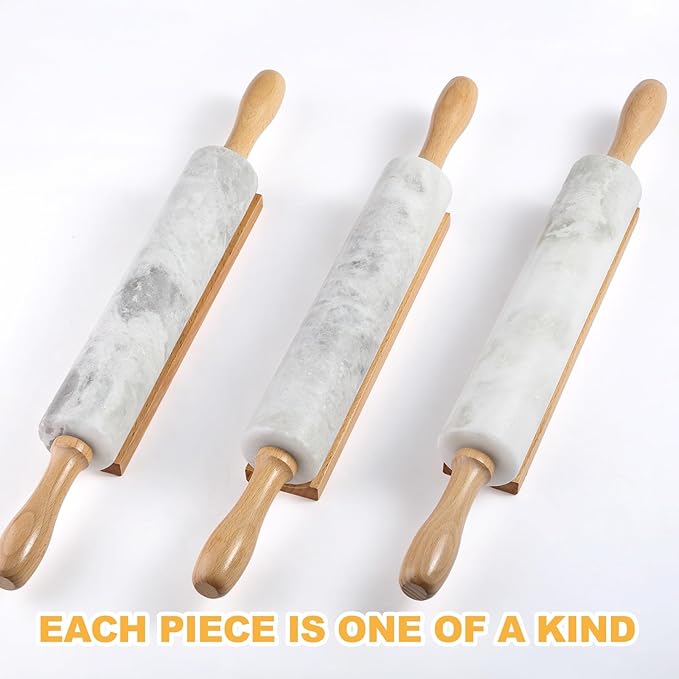 Koville African Natural Marble Rolling Pin, Non-Stick Polished Dough Roller, Pasta, Dumpling, Fondant, Pie Crust, Bread, Pizza Dough, Kitchen Baking Pastry Tools with Mat/Scraper(Grigio Fantasy)