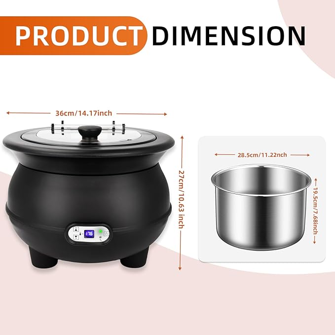 YUANHAO 8 Qt. Black Soup Kettle Warmer - 120V, 450W