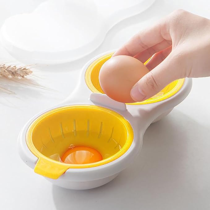 Microwave Egg Poacher 2 Eggs, Double Layer Egg Boiler for Microwave 2 Cavity Eggs Poacher Steamer Boiled Egg Cup Mold Microwave Boiled Eggs Maker for Egg Boiler Hamburg Sandwiches (Yellow)