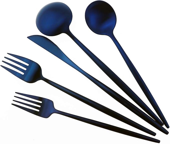 Gugrida 20-Piece 18/10 Stainless Steel Flatware Silverware, Luxury Dinnerware Set Travel Cutlery Tableware Include Knife Fork Spoon Service for 4,Healthy & Eco-Friendly Dishwasher Safe (Blue Matte)