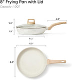 CAROTE 8 Inch Non Stick Frying Pan with Lid,White Granite Nonstick Skillet Omelet Pans, Egg Pan Granite Cookware, PFOS & PFOA Free
