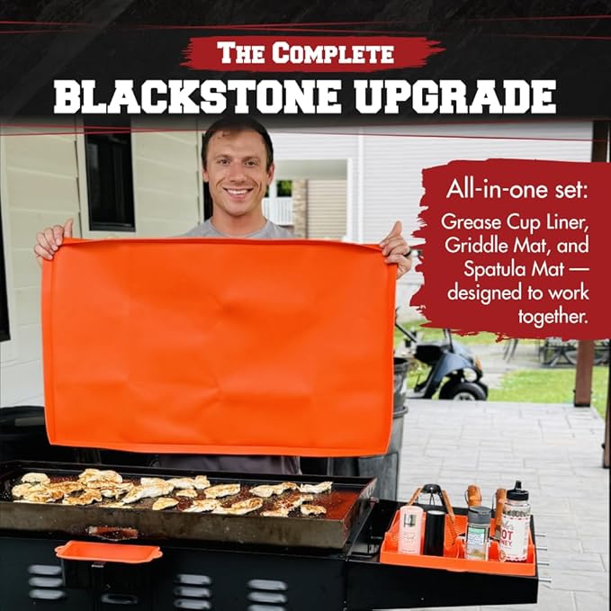 KITCHEN PERFECTION Ultimate Kit for Blackstone Griddle 28 Inch - Silicone Griddle Cover Mat + Griddle Accessories Mat + 2 PCS Silicone Grease Cup Liners Hermetic Protection from Rust & Debris All Year