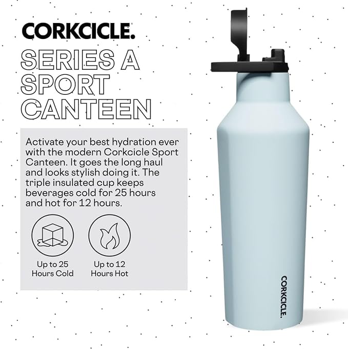 Corkcicle Sport Canteen Insulated Tumbler, Powder Blue, 32 oz – Reusable Water Bottle Keeps Beverages Cold for 25 Hours & Hot 12 Hours – Cupholder Friendly Tumbler with Screw-On Cap