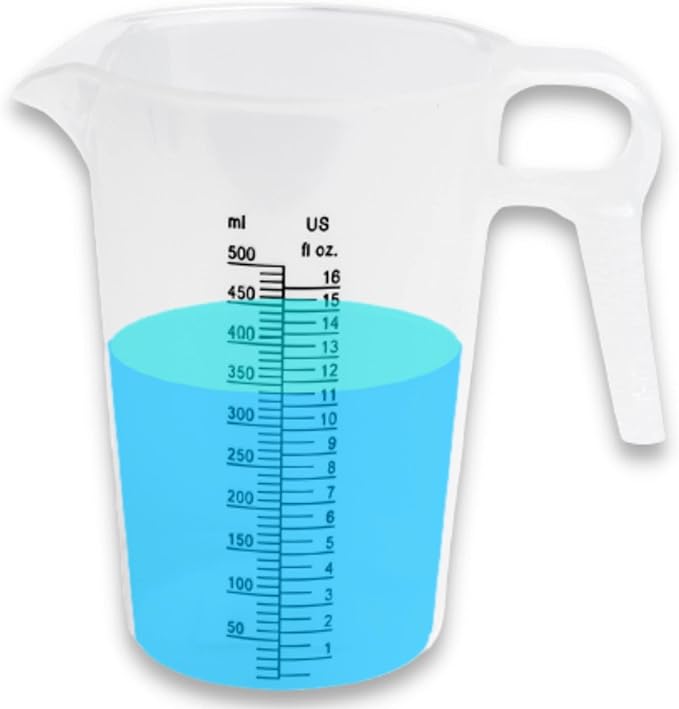 16oz (2 Cup) Measuring Pitcher, Plastic, Multipurpose - Great for Oil, Chemicals, Pool and Lawn - Ounce (oz) and Milliliter (mL) Increments (500 mL)