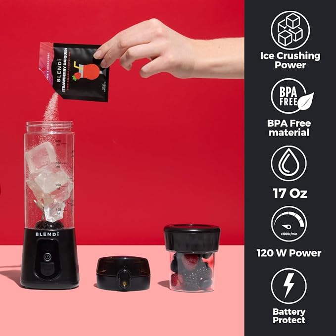 BLENDi Pro+ Portable Blender (17.5oz, Black) – Upgraded Ice Crushing 120W Motor, USB-C Rechargeable, Cordless Personal Blender Smoothies & Shakes – BPA-Free, ravel-Friendly (NEW)