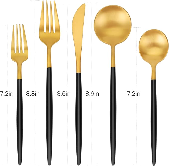 Matte Gold Silverware Set, SHARECOOK 20-Piece Stainless Steel Satin Finish Flatware Set Service for 4, Kitchen Utensil Set, Tableware Cutlery Set for Home and Restaurant, With Black Handle