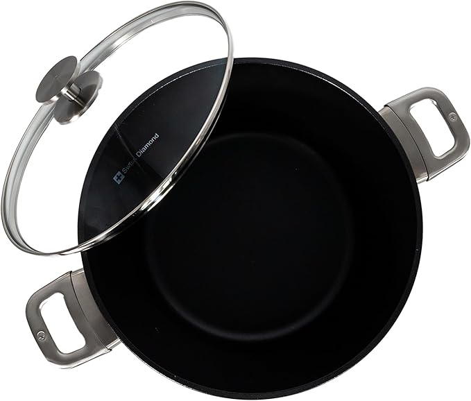 Swiss Diamond Nonstick Hybrid Ceramic and Diamond-Infused Stock Pots With Glass Lid, PFAS- and PFOA-free, Dishwasher & Oven Safe Up To 500 °F (8.5 Quart)