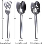 6 Piece Serving Utensils Set, Includes Serving Spoons x 2, Slotted Spoons x 2, Serving Forks x 2, Large Cutlery for Catering Buffet, Mirror Polished, Dishwasher Safe, 9 Inches