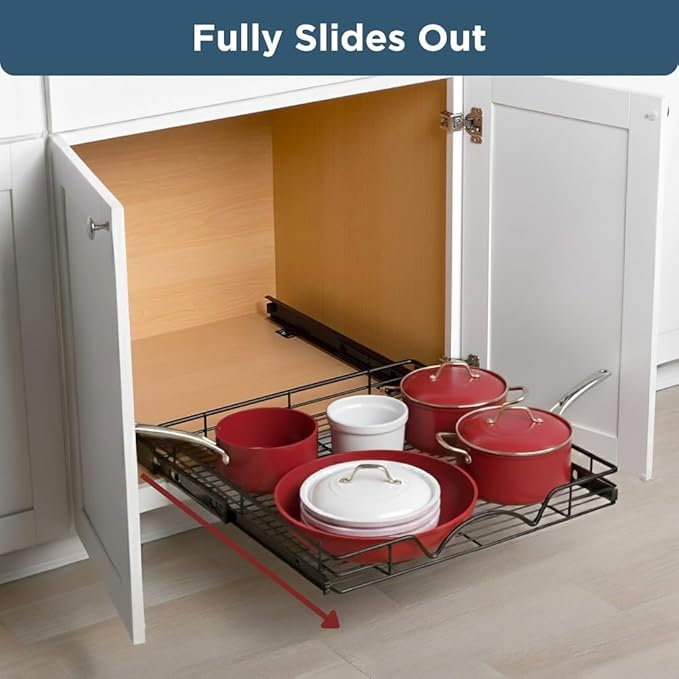 HOLDN’ STORAGE Pull Out Cabinet Organizer, Heavy Duty Caddy w/Lifetime Limited Warranty -20”W x 21”D - Requires At Least 21-1/4” Cabinet Opening, Steel Metal Cabinet Drawers Slide Out, Black