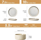 Stoneware Dinnerware Sets, Plates and Bowls Set for 4, 12-Piece Ribbed Dishes – Chip & Scratch Resistant, Microwave and Dishwasher Safe Tableware, Cream Off-White