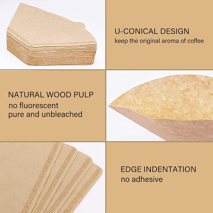 BYKITCHEN Size 4 Coffee Filters, 8-12 Cup, Set of 200, Coffee Filters 4 Cone Paper, Natural Unbleached Paper Filters for Pour Over Coffee Dripper and Coffee Maker