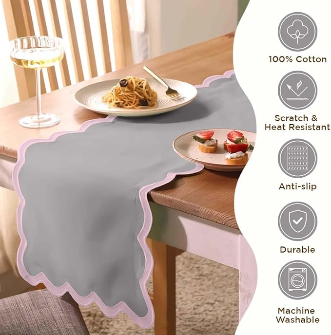 Folkulture Table Runner | Table Runners 108 inches Long | Scallop Table Runner for Farmhouse Decor or Boho Decor | Purple Table Runners for Dining Room Table Decor | Table Decorations for Party