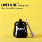 ONTUBE Honey Jar with Dipper and Lid, Ceramic Honey Pot 12oz, Black