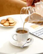 Hasense 4 Oz Espresso Cups with Saucers Set of 4, Ribbed Cappuccino Cups Ceramic for Coffee,Espresso,Double shot,Latte and Macchiato, Demitasse Cups Set Aesthetic Gift, White