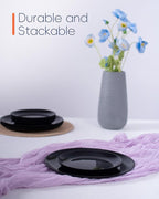 7.5 inch Ribbed Salad Appetizer Plate Set of 6, Opal Glass Round Small Black Plates for Dessert, Kitchen, Dishwasher and Microwave Safe