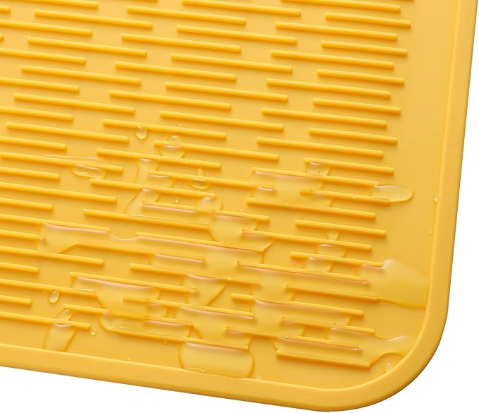 Silicone Dish Drying Mat for Multiple Usage,Easy clean,Eco-friendly,Heat-resistant Silicone Mat for Kitchen Counter or Sink,Refrigerator or Drawer Liner Yellow 3XL 28 inches x 18 inches