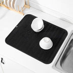Silicone Dish Drying Mat for Multiple Usage,Easy clean,Eco-friendly,Heat-resistant Silicone Mat for Kitchen Counter or Sink,Refrigerator or Drawer Liner Black XL 18 inches x 16 inches