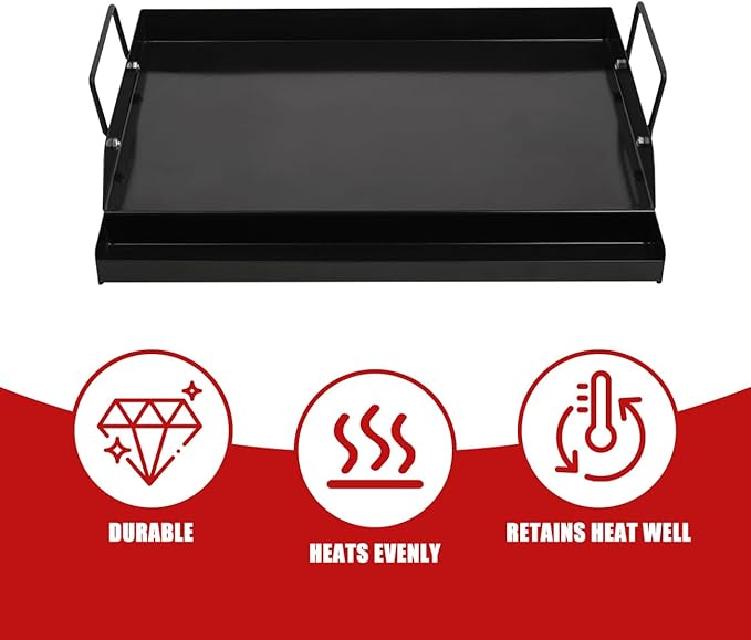 18" x 12" Nonstick Griddle for Gas & Charcoal Grill, Heavy-Duty Flat Top Griddle with Grease Tray for Cooking, Parties & Camping