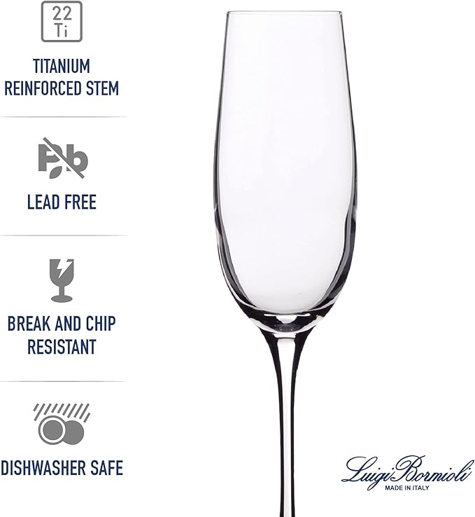 Luigi Bormioli Crescendo 8-ounce. Champagne Flutes , Set Of 4, Prosecco Glasses, Clear Crystal Son-hyx Glass, Dishwasher Safe, Made In Italy.