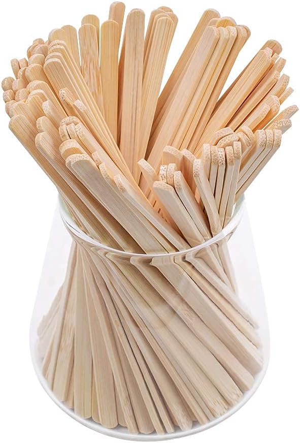 JoyRay Pack 100 5.5-Inch Bamboo Coffee Stirrers, Disposable Beverage Stirrers Sticks Eco Friendly Biodegradable Stir Sticks for Tea,Hot or Cold Beverages.(Glass not Included)