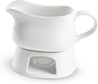 Kook Gravy Boat & Warmer, Ceramic Serving Dish, Dispenser with Warmer for Sauces, Dressings and Creamer, Large Handle, Microwave and Dishwasher Safe, 17oz, White