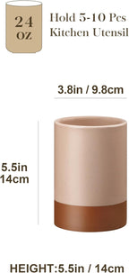MALACASA Utensil Holder, 5.5" Ceramic Kitchen Utensil Holder for Countertop, Cooking Utensil Crock for Kitchen Counter, Farmhouse Utensil Organizer for Spatula & Spoon, Khaki Pink, Series TARA