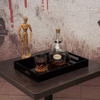 Glossy Black Sturdy Acrylic Serving Tray with Handles-12x16Inch-Serving Coffee,Appetizer,Breakfast,Butler-Kitchen Countertop Tray-Makeup Drawer Organizer-Vanity Table,Ottoman Trays-DecorativeTray