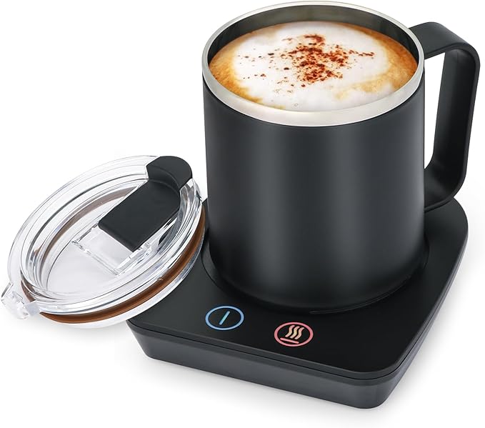 VOBAGA Coffee Mug Warmer with 15oz Mug Set, Electric Coffee Cup Warmer with Three Temperature Settings for Home Office Desk, Smart Coffee Warmer with Auto Shut Off for Cocoa Tea Candles Coffee Gift