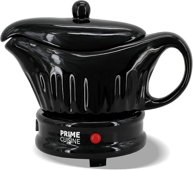 17oz Electric Gravy Boat Warmer, Ceramic Gravy Boat with Detachable Cord and Lid