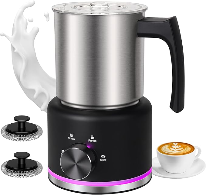 Milk Frother and Steamer, 16.9 OZ Milk Frother for Coffee, 4 in 1 Frother Separable Easy to Use and Clean, Durable Safe Silent Working for Coffee, Latte, Cappuccino Hot Chocolate, Black