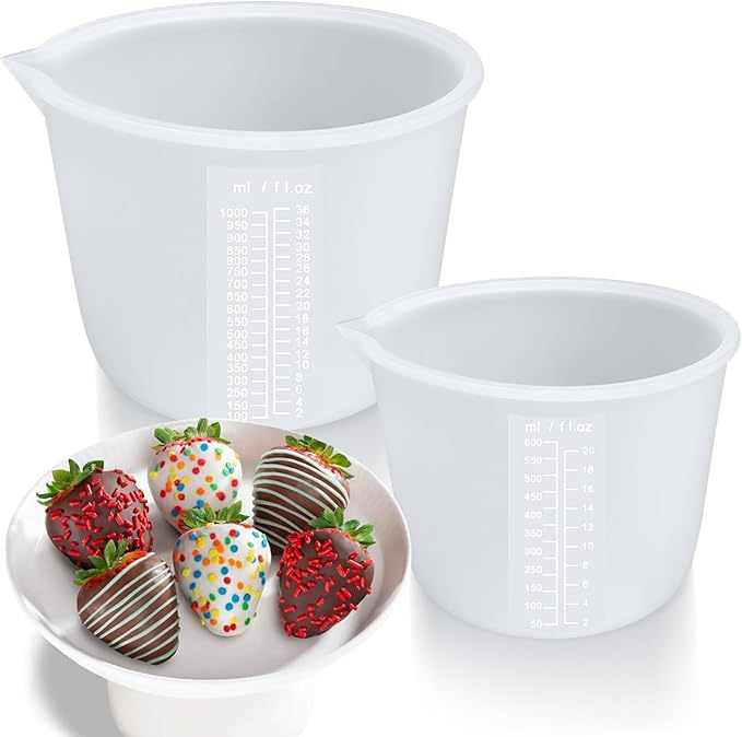 Palksky Silicone Cups for Melting Chocolate, 2PCS Chocolate Melter Set (600ml & 1000ml), Chocolate Melting Pot for Dipping & Melting Chocolate, Reusable Baking Supplies for DIY Chocolate Molds