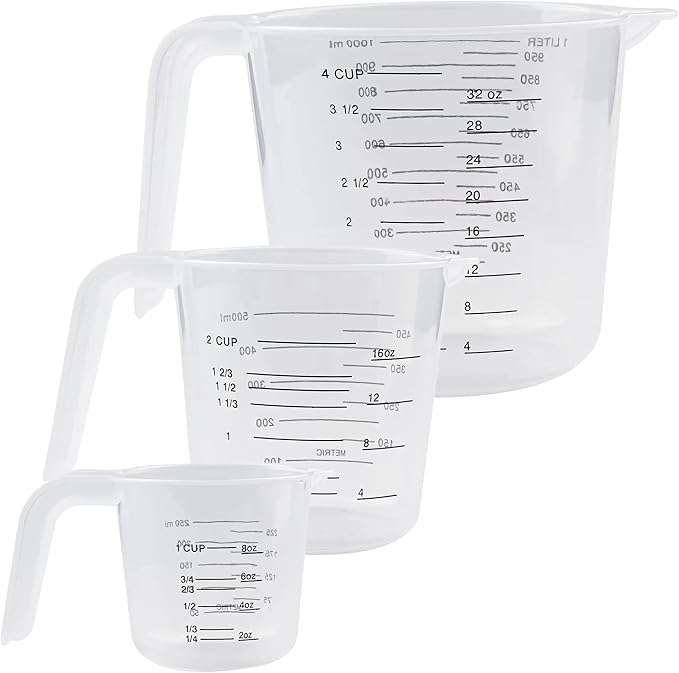 Plastic Measuring Cup,3 Pack 4/2/1 Cup Clear Measuring Cups,Stackable Heat-resistant Cup Set with Handle Grip and Spout for Baking,Powder,Liquid