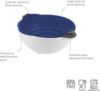 Tovolo Soak N' Strain 1.5 Quart Colander Easy-Pour Spout, 2-in-1 Strainer & Soaking Bowl, Fruit Bowl & Vegetable Wash, BPA-Free & Dishwasher-Safe, Deep Indigo