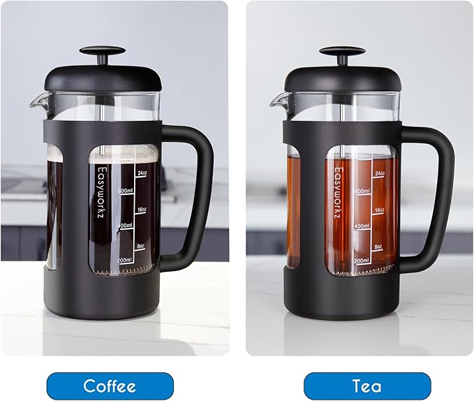 Easyworkz French Press 34 oz Coffee Tea Maker with Borosilicate Glass,Soft Grip Handle