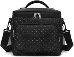 FlowFly Insulated Reusable Lunch Bag Adult Large Lunch Box for Women and Men with Adjustable Shoulder Strap,Front Zipper Pocket and Dual Large Mesh Side Pockets,Dot