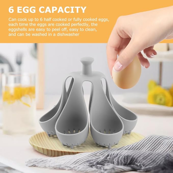 Silicone Egg Boiler Rack for 6 Eggs, Anti-Scald Handle & Drainage Holes, Fits Families, Dorms & Small Kitchens, Easy Storage & Quick Clean-Up