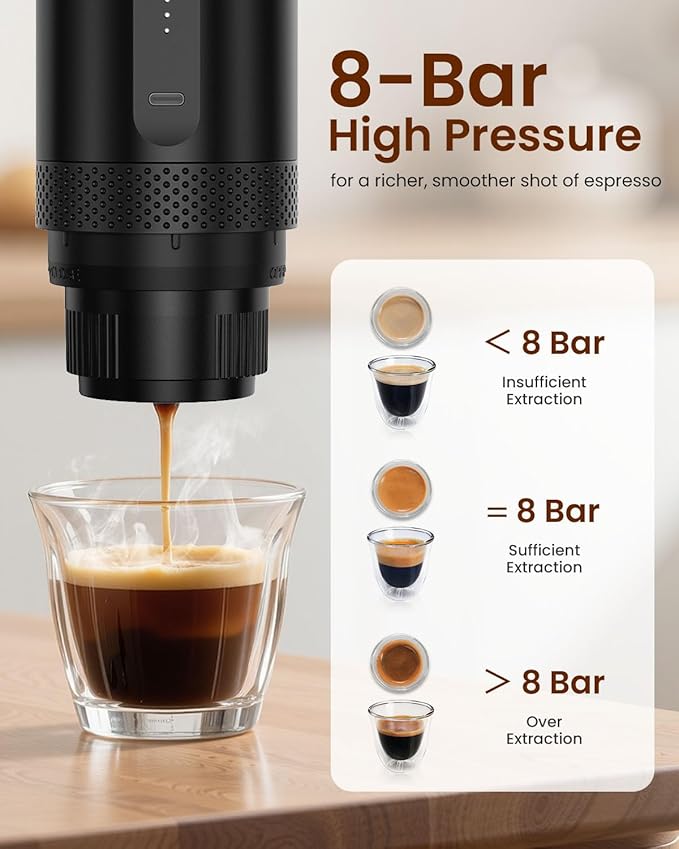 Portable Espresso Maker, Electric Espresso Machine for Travel, Camping, Rechargeable USB-C Mini Coffee Maker for NS Capsule Pods and Ground Coffee, Matte Black