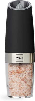 Willow & Everett Electric Salt and Pepper Grinder Set - Battery-Operated, Automatic Salt and Pepper Shakers - Black and Stainless Steel Gravity Electric Salt Grinder & Pepper Mill for Seasoning