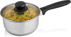MARBELLA 1 Quart Stainless Steel Saucepan with Glass Lid & Bakelite Handle – Food Grade, Nickel Free, Heavy Duty Multipurpose Pot for Gas & Dishwasher Safe (Silver)