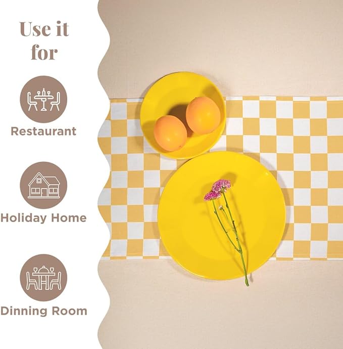 Folkulture Table Runner | Table Runners 72 inches Long | Checkered Table Runner for Farmhouse Decor or Boho Decor | Yellow Table Runners for Dining Room Table Decor | Table Decorations for Party
