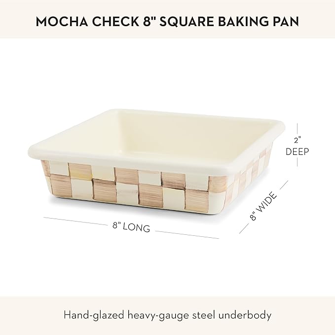 MACKENZIE-CHILDS Enamel Square Baking Pan for Oven, Square Oven Pan, 8", Brown-and-White Mocha Check