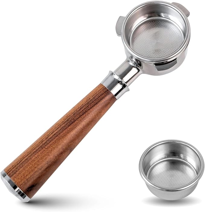 54mm Bottomless Portafilter with 3 Ear, Barista Espresso Portafilter with Stainless Steel Basket and Rosewood Handle, Compatible with Breville 54mm Espresso Machines (Red Rosewood)