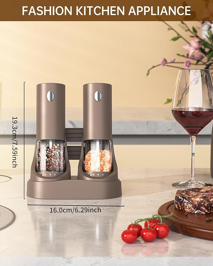 CIRCLE JOY Electric Salt and Pepper Grinder Set Automatic Salt and Pepper Grinder Set with Easy-to-Carry Charging Base and LED Light, USB Rechargeable, Upgrade External Adjustable Coarseness, Green