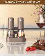 CIRCLE JOY Electric Salt and Pepper Grinder Set Automatic Salt and Pepper Grinder Set with Easy-to-Carry Charging Base and LED Light, USB Rechargeable, Upgrade External Adjustable Coarseness, Green