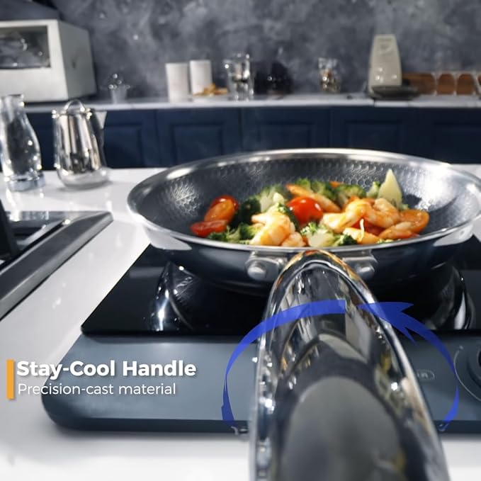 6-Piece Frying Pan Set, 8, 10 and 12 inch Frying Pans, Hybrid Nonstick 18/10 Stainless Pans with Lid, Even &Fast Heating, Compatible with Induction all Cooktop, Dishwasher Oven Safe, Easy Clean