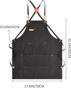 Canvas Aprons for Men Chef Apron, Work Apron with Large Pockets - 16oz Heavy Duty Cross Back, BBQ, Cooking