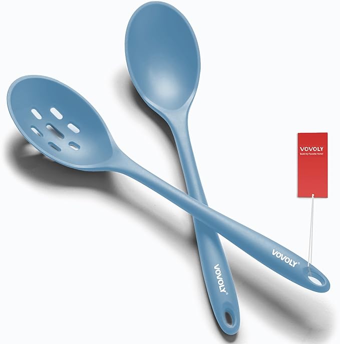 Silicone Spoons for Cooking - Extra Large Kitchen Spoons for Mixing, Serving, & Stirring - 600°F Heat-Resistant Non Stick Utensils Ladle & Skimmer- Dishwasher Safe, Starry Blue